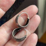 Engraved Hoop Earrings - Sterling Silver - Vintage