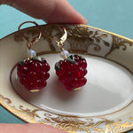 Ruby Glass Berry Earrings - Gold Filled - Handmade