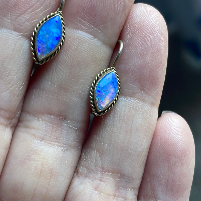 Opal Earrings - Sterling Silver - Vermeil - Vintage