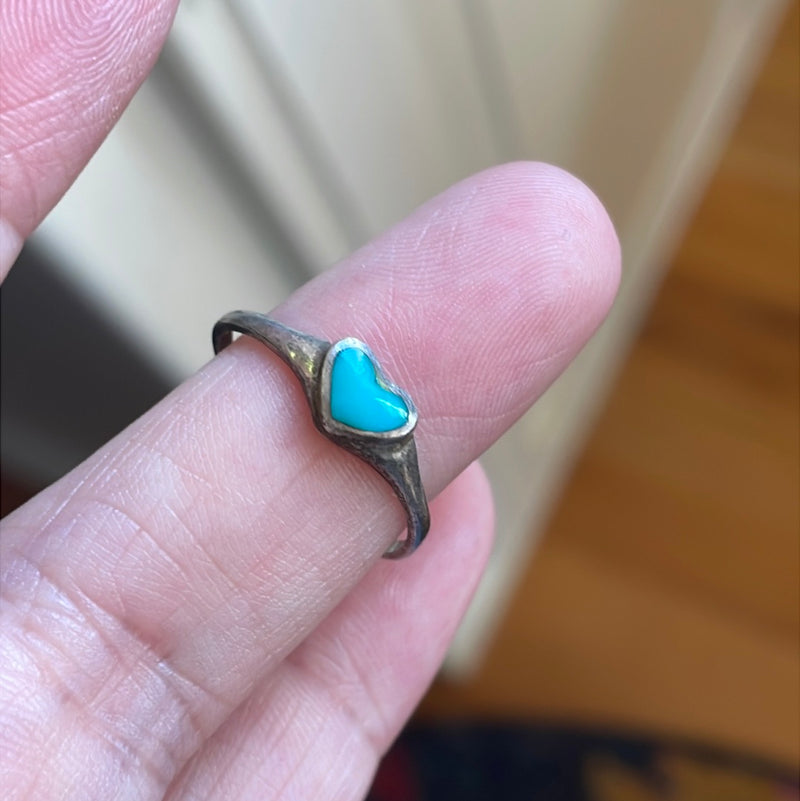 Turquoise Heart Ring - Sterling Silver - Vintage