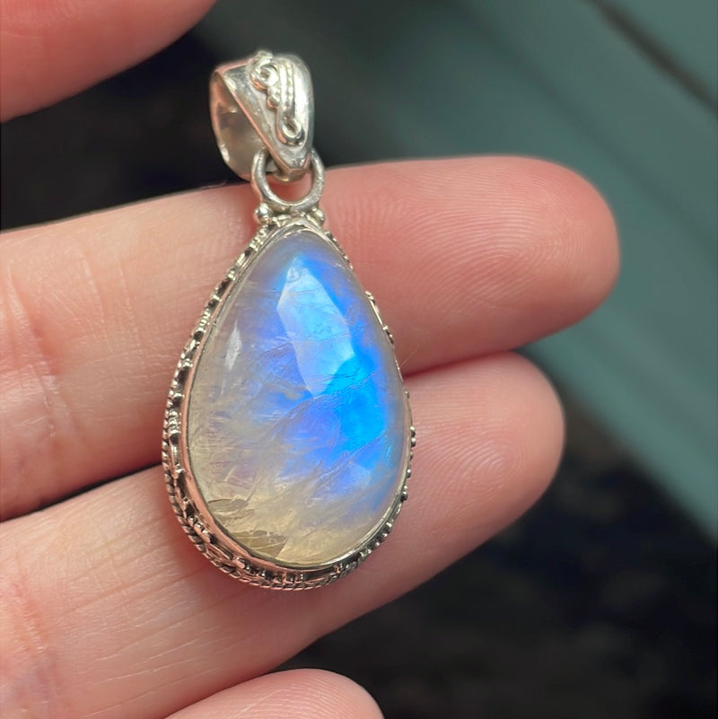 Moonstone Teardrop Pendant - Sterling Silver