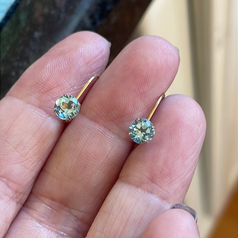 Blue Topaz Leverback Earrings - 10k Gold - Vintage