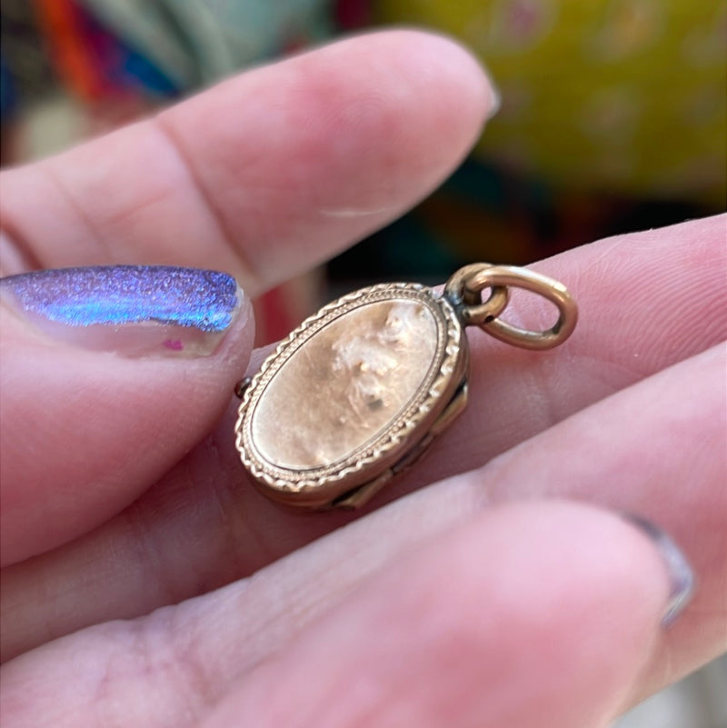 Engraved Dainty Flower Locket - Gold Filled - Antique - As Found