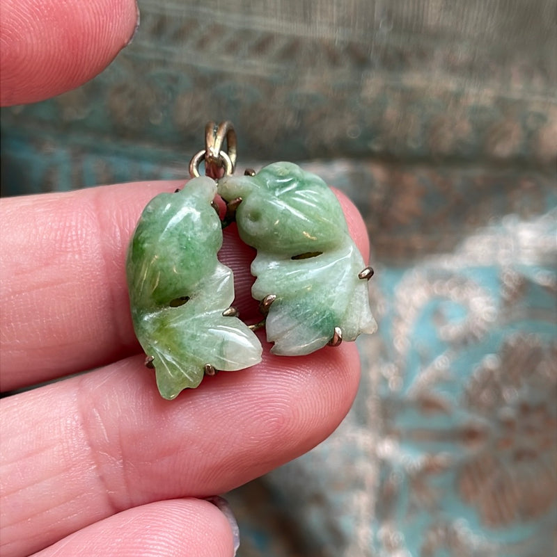 Carved Jade Double Fish Pendant - Sterling Silver - As Found