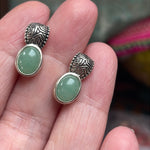 Jade Earrings - Engraved -Sterling Silver - Vintage