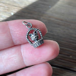 Cat in Basket Charm - Sterling Silver - Vintage