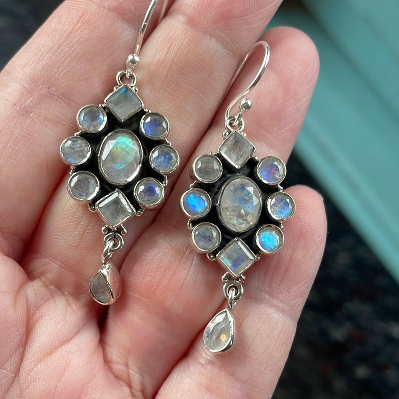 Moonstone Earrings - Sterling Silver - Vintage