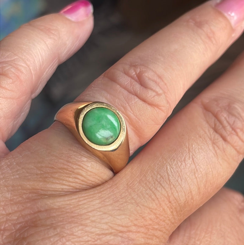 Chrysoprase Signet Ring - 14k Gold - Vintage