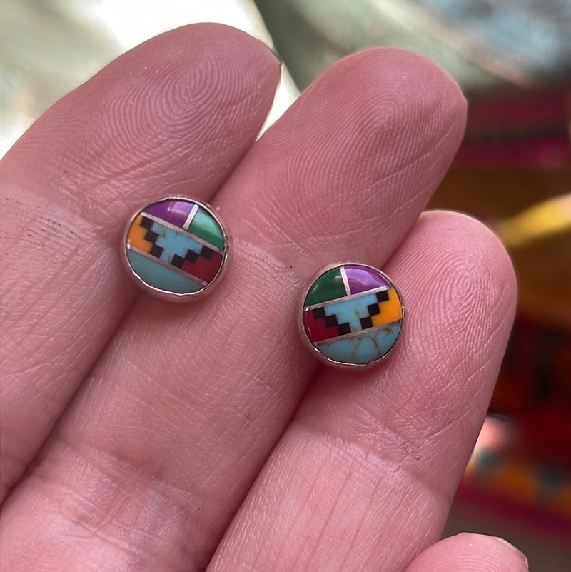 Inlay Stud Earrings -Sterling Silvee - Vintage