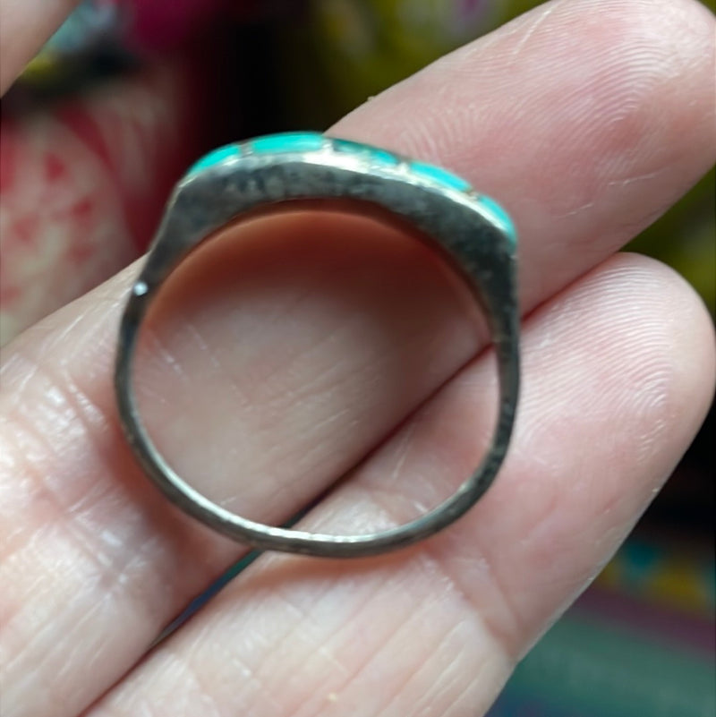 Turquoise Inlay Ring - Sterling Silver - Vintage