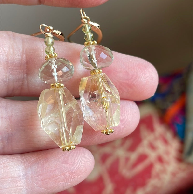 Citrine Prasiolite Earrings - Peridot - Gold Filled - Handmade