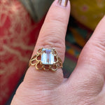 Aquamarine Ring - Emerald Cut - Frilly Edge - 10k Gold - Vintage