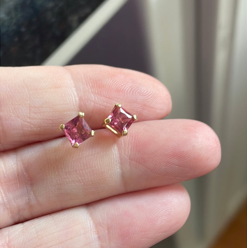 Pink Tourmaline Earrings - 14k Gold - Vintage