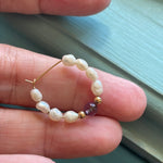 Pearl Amethyst Hoop Earrings - 14k Gold - Vintage