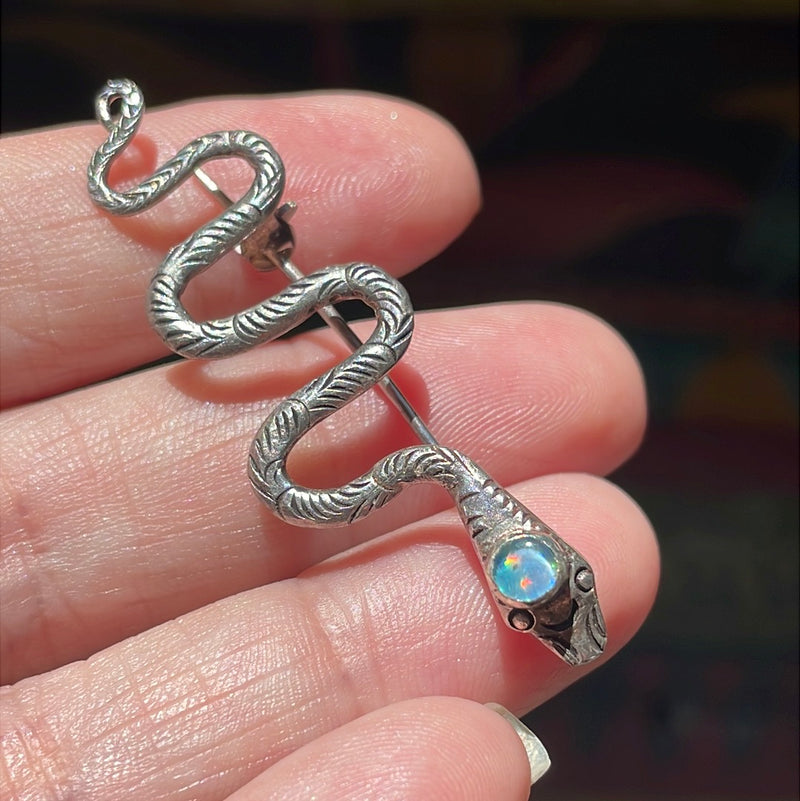 Opal Snake Brooch - Sterling Silver - Vintage