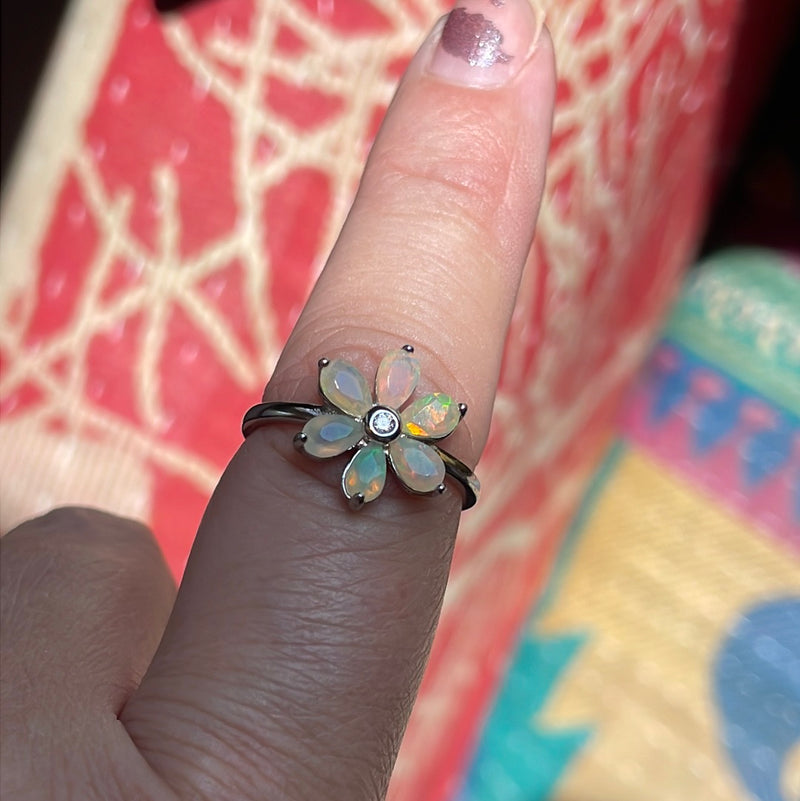 Opal Flower Ring - Sterling Silver - Modern