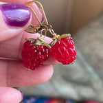 Ruby Glass Berry Earrings - Gold Filled - Handmade