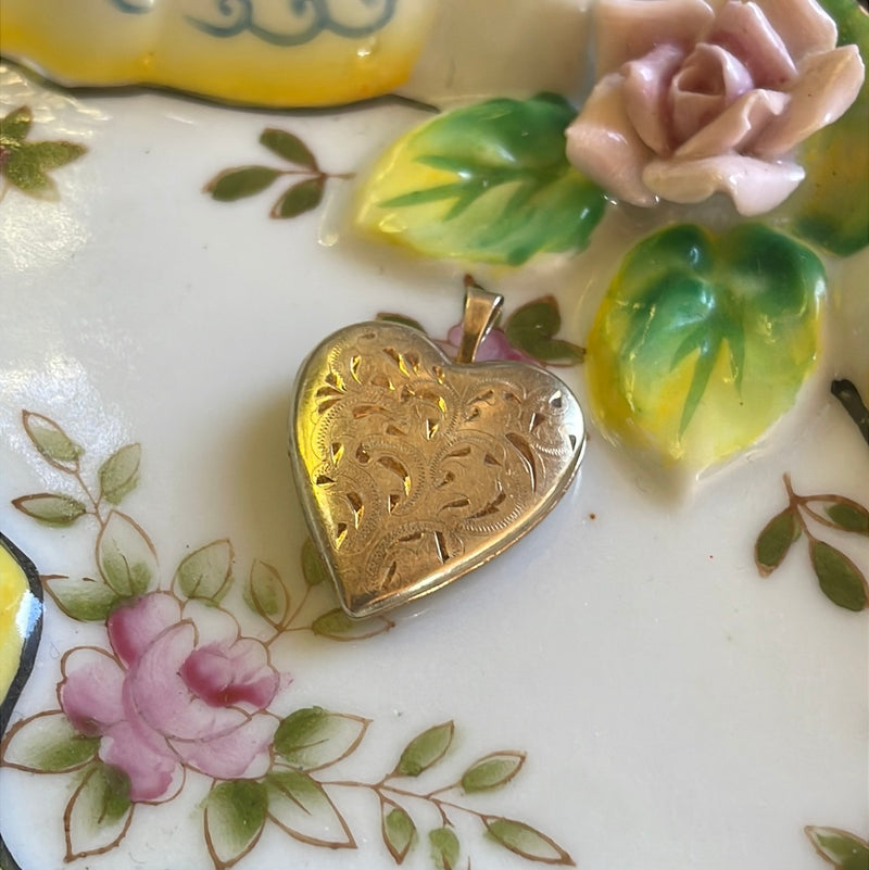 Engraved Heart Locket - Gold Filled - Vintage