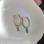 Emerald Oval Hoop Drop Earrings - 14k Gold Hoops and 18k Gold Drops - Vintage