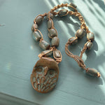 Owl Crochet Pottery Necklace - 1970s - Vintage