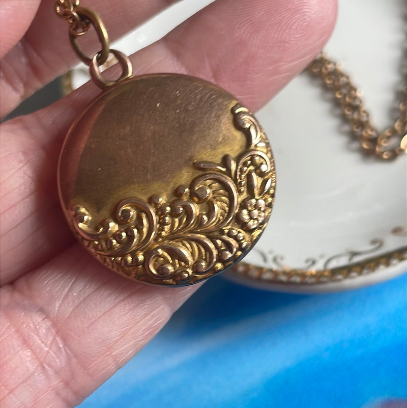 Repousse Floral Locket - Gold Filled - Antique