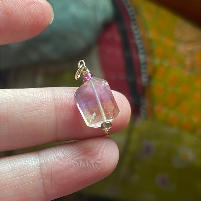 Ametrine Pendant - Tourmaline Accents - 14k Gold - Handmade