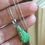 Carved Jade Buddha Pendant - 10k Gold - Sterling Chain - Vintage