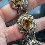 Citrine Bracelet - Art Nouveau - Leaf Motif - Sterling Silver - Vintage