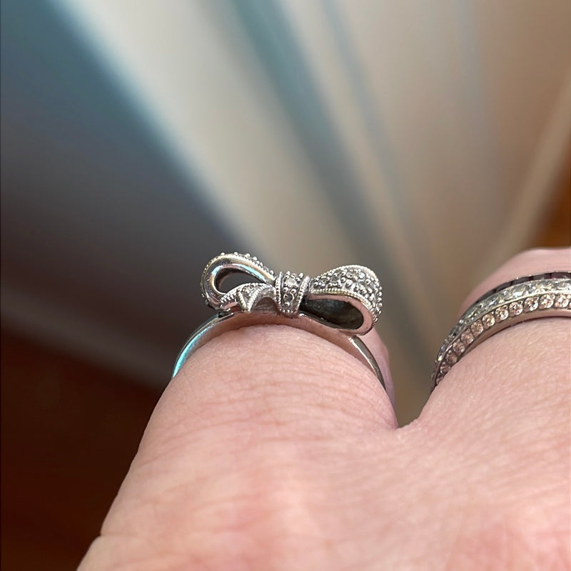 Diamond Bow Ring - 10k White Gold - Vintage