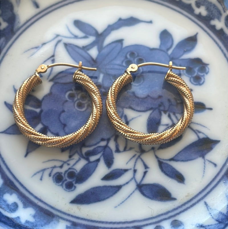 Twisted Hoop Earrings - 10k Gold - Vintage