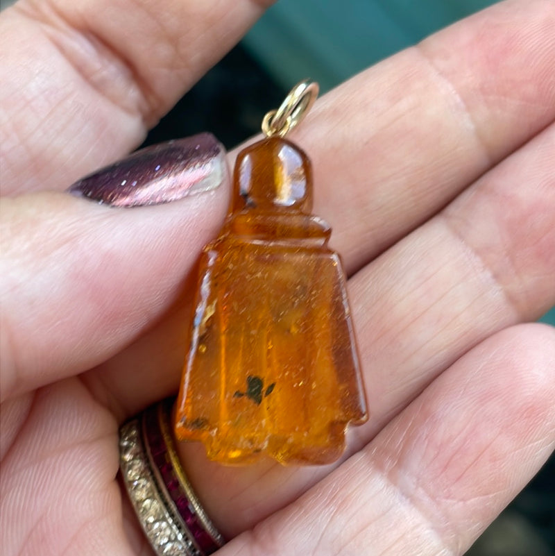 Carved Amber Man Pendant - Vintage