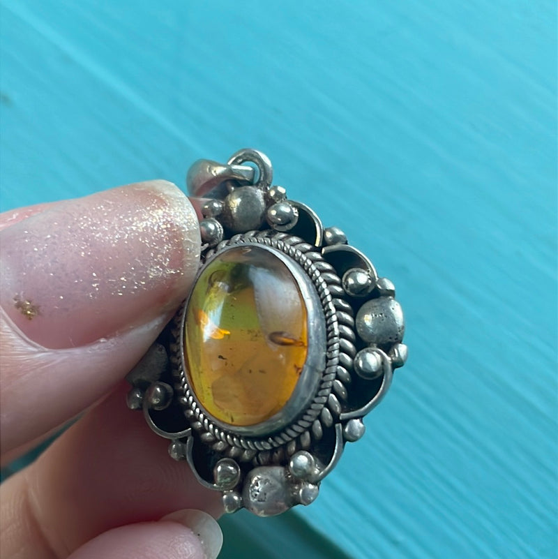 Amber Pendant - Sterling Silver - Vintage - As Is