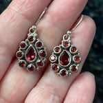 Garnet Cluster Earrings - Sterling Silver - Vintage