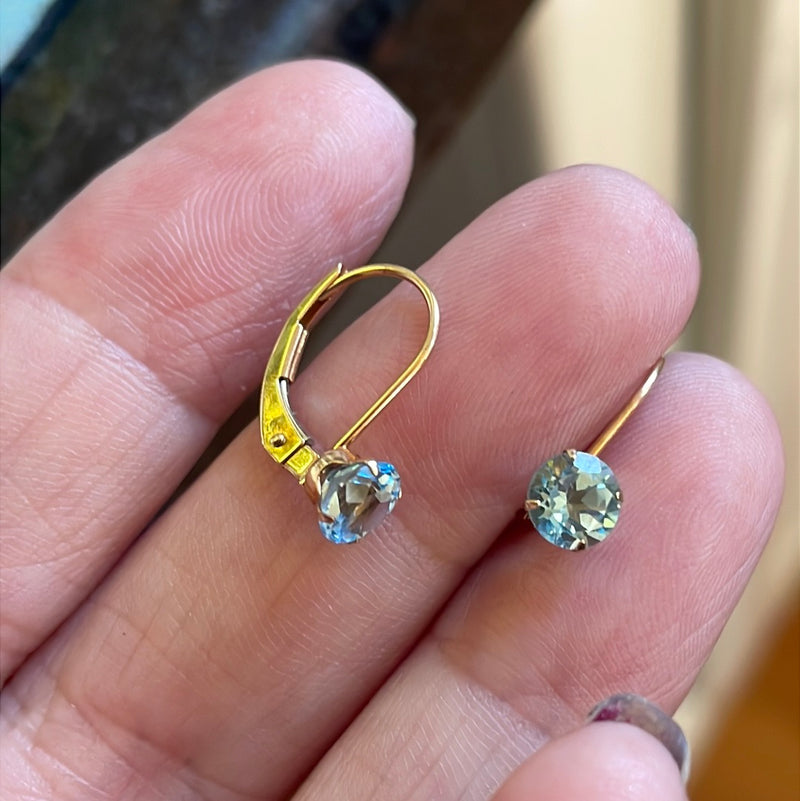 Blue Topaz Leverback Earrings - 10k Gold - Vintage