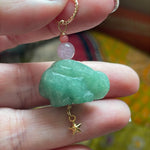 Carved Jade Rabbit Talisman - Lavender Jade - Coral - Star Drop - Gold Filled - Handmade