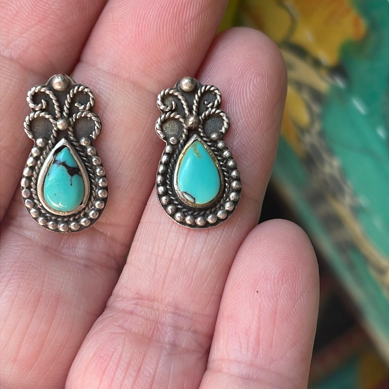 Turquoise Earrings - Sterling Silver - Vintage