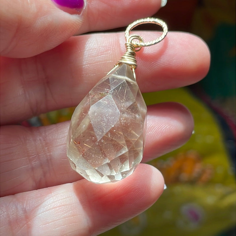 Faceted Quartz Large Pendant - Gold Filled - Handmade