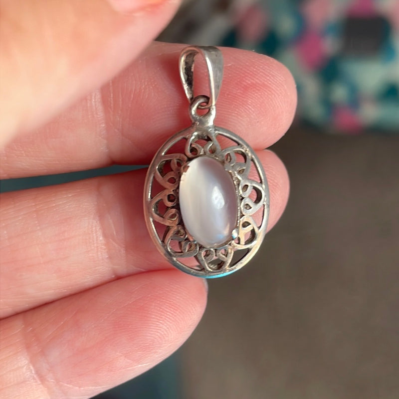 Moonstone Ornate Pendant - Sterling Silver - Vintage