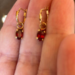 Garnet Hoop Earrings - 14k Gold - Vintage