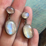 Moonstone Drop Earrings - Sterling Silver - Vintage