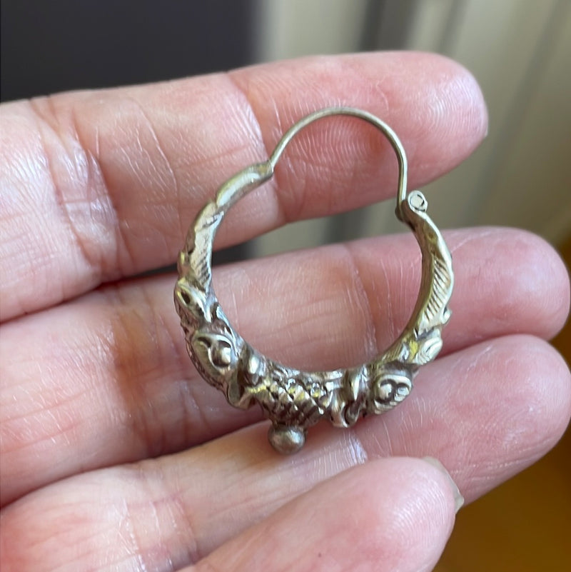 Repousse Hoop Earrings - Sterling Silver - Vintage