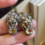 Citrine Dragon Earrings - Sterling Silver - Vintage