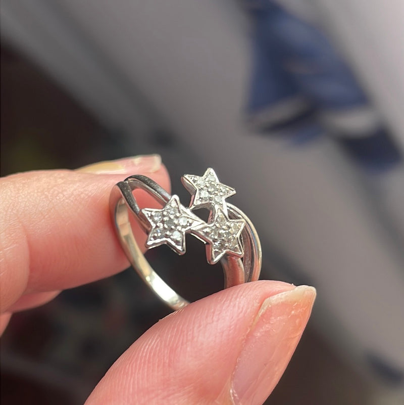 Diamond Star Trilogy Ring - 10k White Gold - Vintage