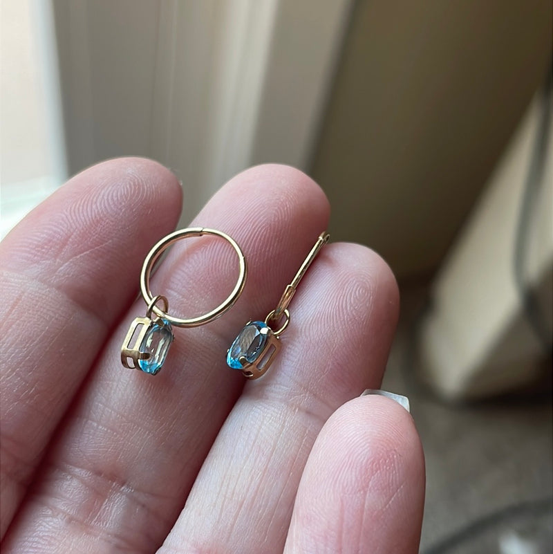 Blue Topaz Endless Hoop Earrings - 14k Gold - Vintage