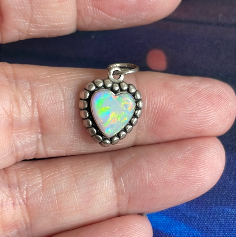 Opal Heart Pendant - Sterling Silver - Vintage