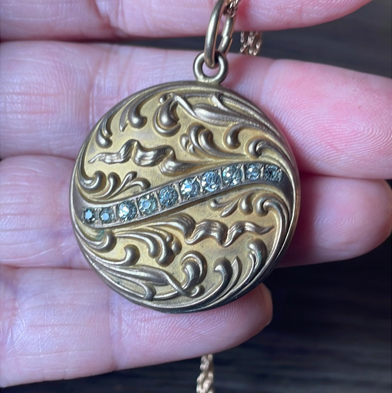 Nouveau Locket Necklace - Repousse Locket - Paste Locket - 1900s Locket - Gold Filled Locket - Wedding Locket - Vintage Jewelry