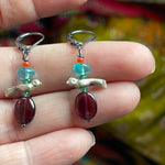 Bird Earrings - Garnet, Emerald, Apatite and Coral - Sterling Silver - Handmade