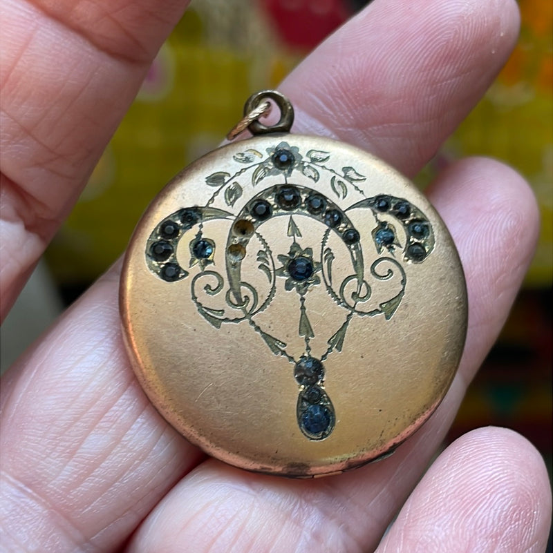 Dark Paste Locket - Gold Filled - Antique - As Found