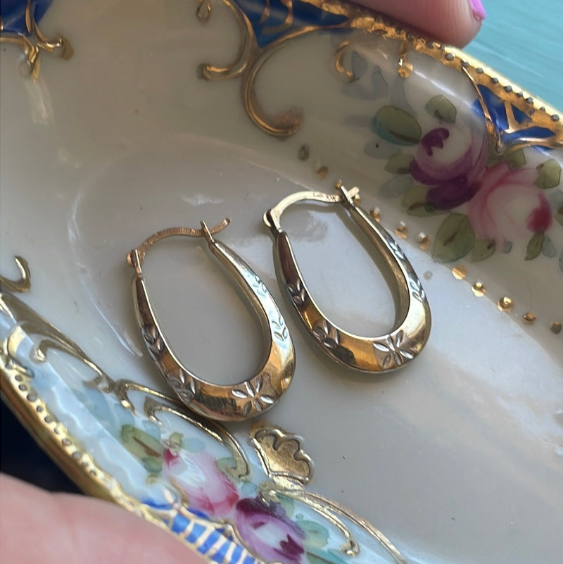 Starry Hoop Earrings - 10k Yellow and White Gold - Vintage