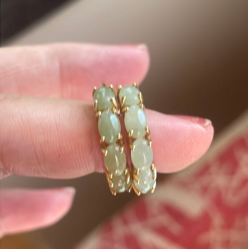 Jade Hoop Earrings - 14k Gold - Vintage